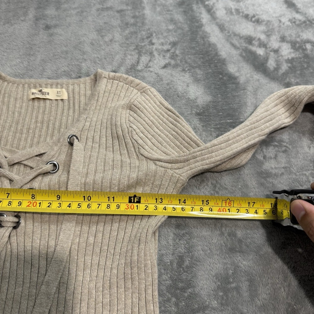 VTG Y2K Hollister Tie Front Ribbed Longsleeve Top Size XS Indie Western Casual - Picture 7 of 8